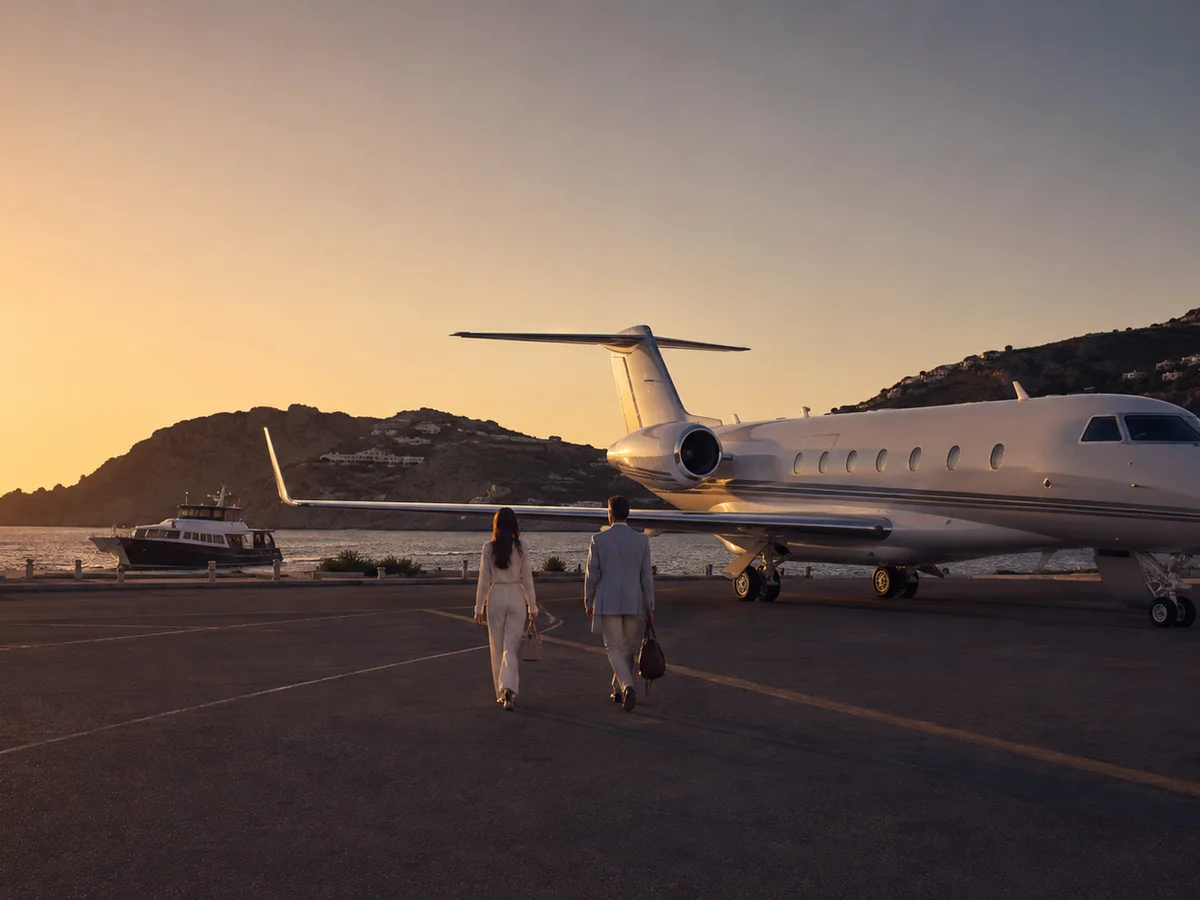 Jet privato presso un aeroporto costiero italiano