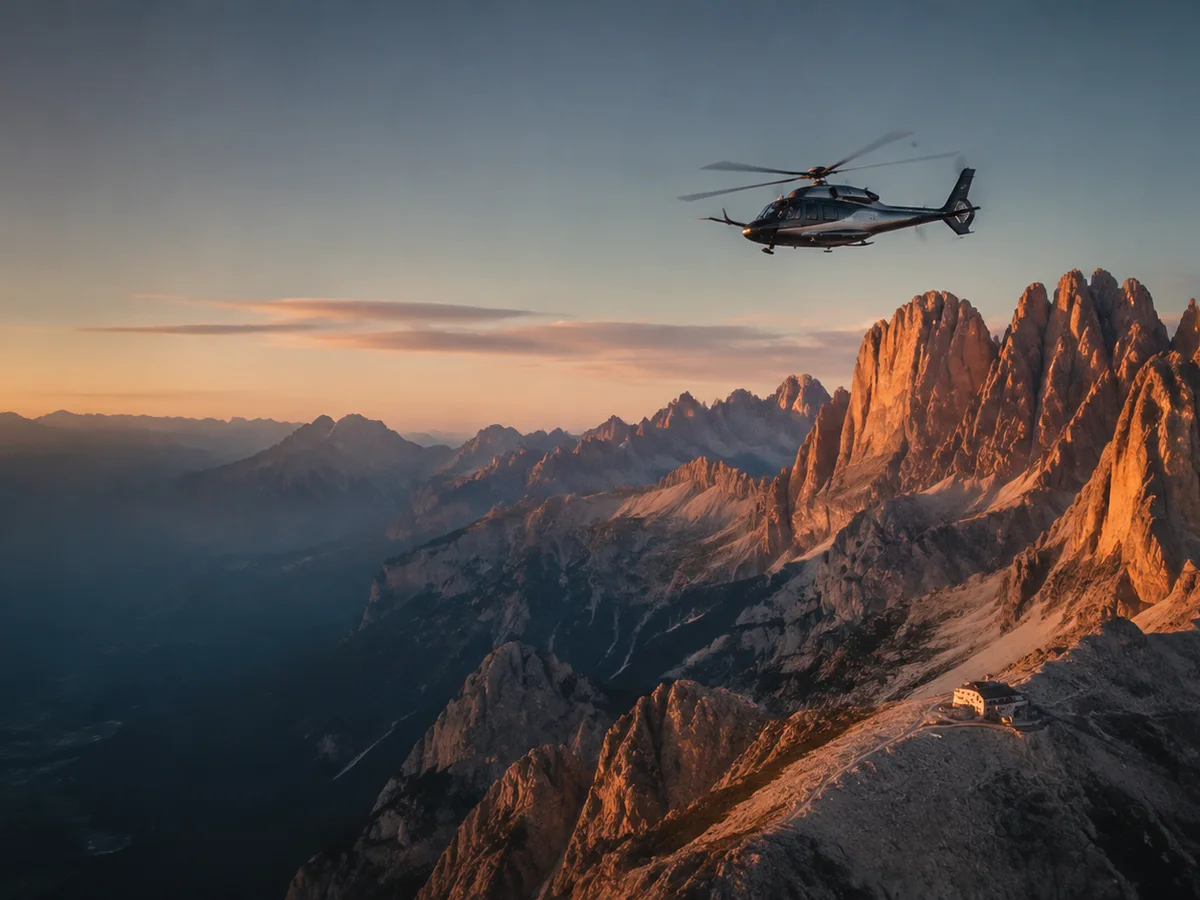 Elicottero in volo sulle Dolomiti